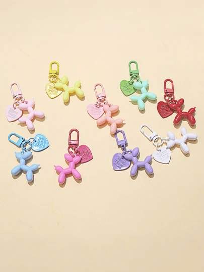 Fashionable Minimalist Colorful Painted Balloon Dog Pendant, Pearl Heart Charm Bag/Key/Earphone Holder Keychain