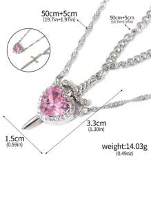 1 Set Of 2 Pieces, "Warrior For Heart And Sword Design Couple Necklace, High-Quality Zirconia Stainless Steel Waterproof And Fade-Resistant, Suitable For Couples, Valentine's Day, Christmas Gift, And Daily Wear