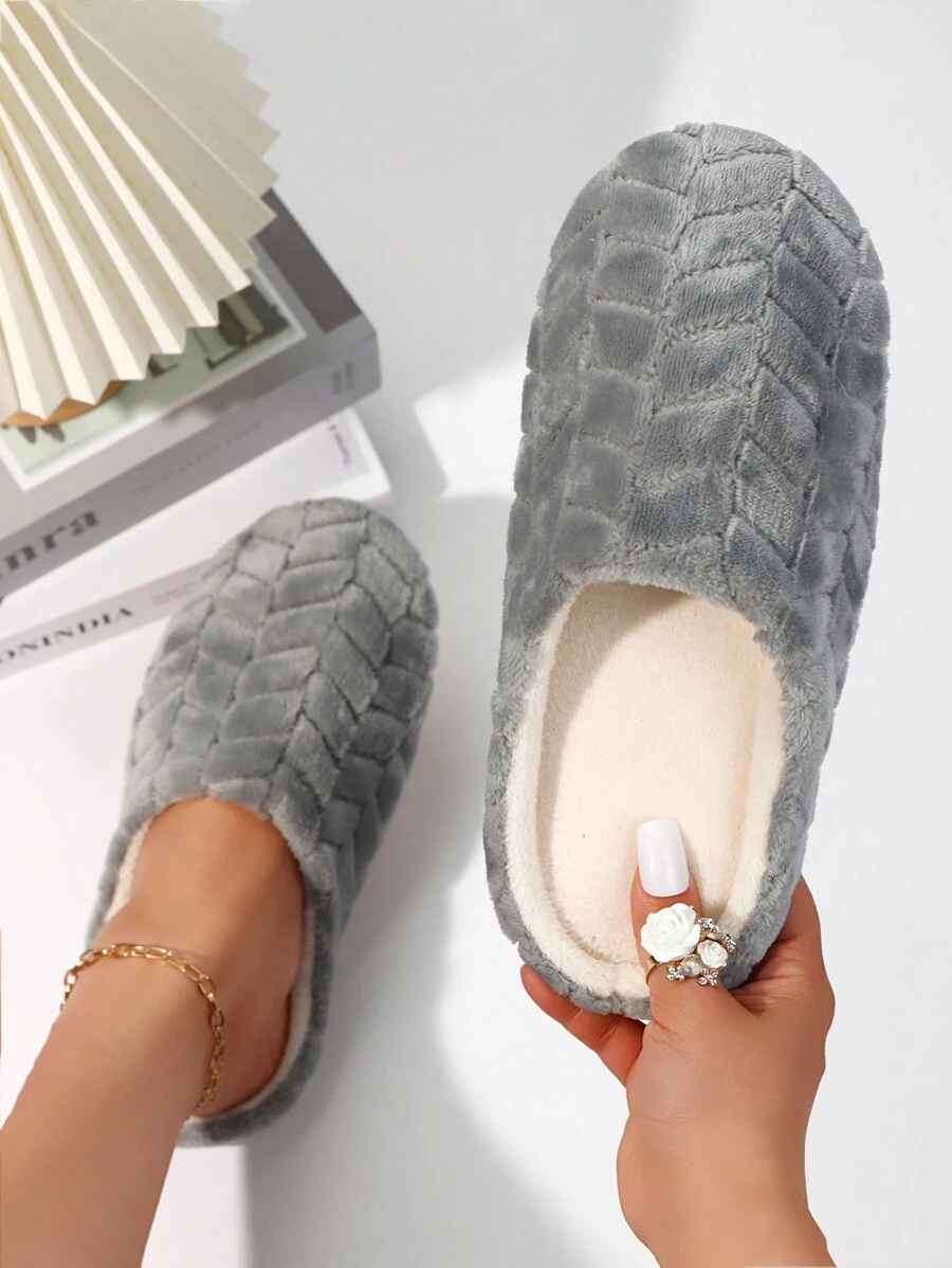 Women's Plush Fuzzy Plaid House Slippers, Indoor Floor Covering Socks, Warm Lightweight Bedroom Slippers For Winter,Furry Shoes