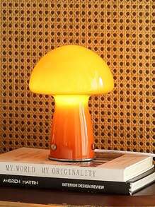 LED Orange/White Glass Mushroom Ambiance Table Lamp, Iron Body, For Living Room, Bedroom, Bedside, Office Decorative Lighting, Birthday Gift, USB Plug, Easy To Carry Outdoor Lighting Cosy Night Lamp, Adjustable Brightness
