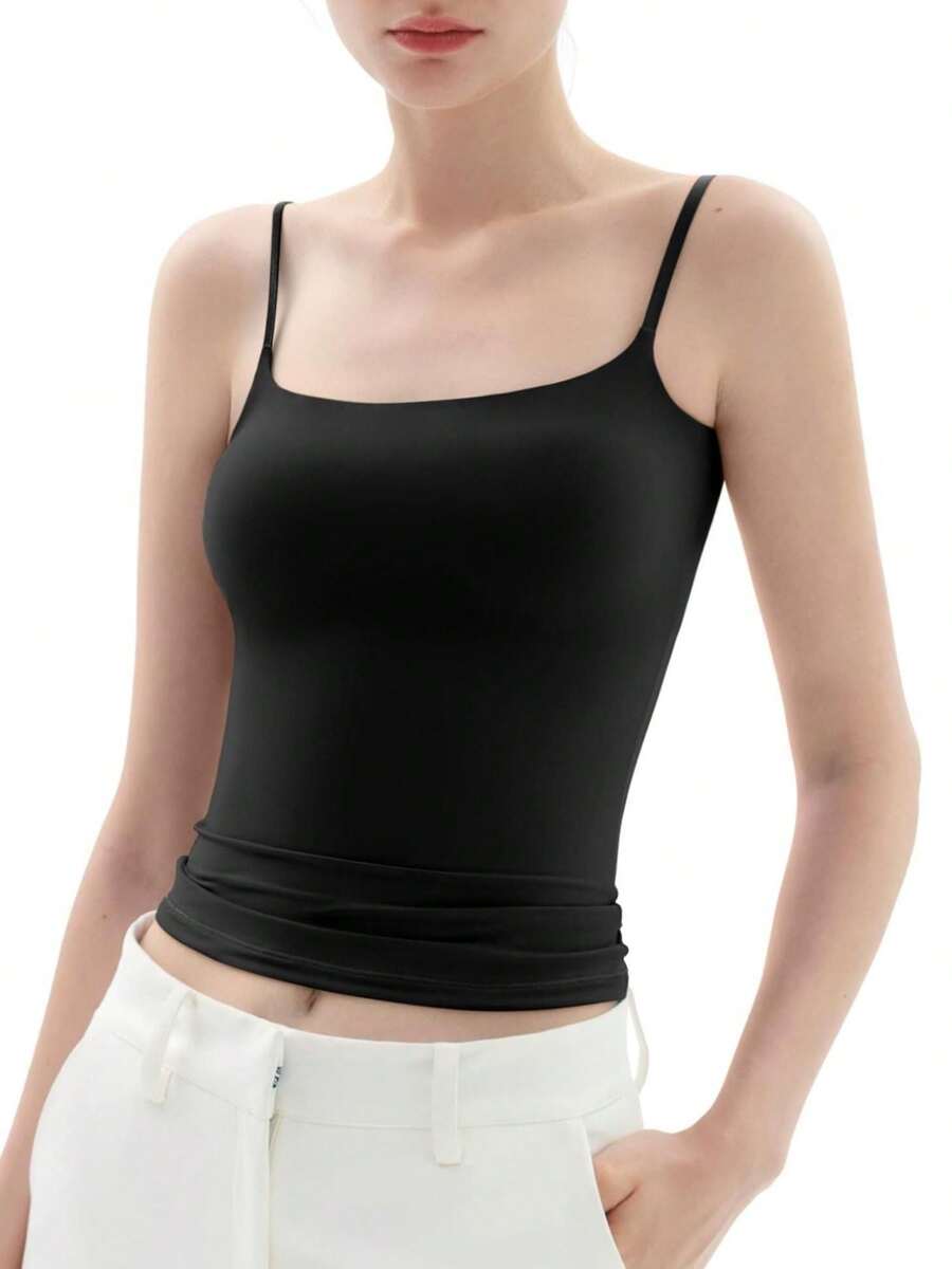 GEREARC Women Sexy Square Neck Tank Top Summer Going Out Casual Cami Shirt - màu đen - Xem 1