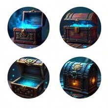 4pcs Artistic Wooden Non-Slip Coasters, Round Mysterious Jewelry Box & Lamp Designed, Suitable For Office Desk, Tea Table, Home Decoration, Thanksgiving Gift