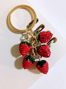 1pc Red Fully Studded 3D Strawberry Keychain, Keyring Key Holder Charm, Fashion Accessories Gift For Friends Car Accessories Bag Charm Backpack For School Cute Goth Y2k