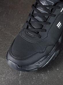 DINGZU Heren sportschoenen, slipvaste ademende kleurblok zwarte patchwork effen formele outdoor veterschoenen lage casual sportschoenen, formele leren schoenen, modieuze minimalistische stijl, veelzijdige lage schoenen met dikke zool, sportschoenen voor heren