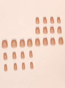 24pcs Medium Coffin Shape Press On Nails With Milky White French Tip Glossy Topcoat Design Nail Art False Nails Simple And Classic Style Fake Nails Nail Set