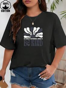 Happy Valentine'S Day Women's IN A WORLD OF DIFFERENCES, CHOOSE TO BE KIND T-Shirt, Women's 220g Round Neck Casual Heavy Pure Cotton T-Shirt (1 PC) - 黑色 - 查看 1
