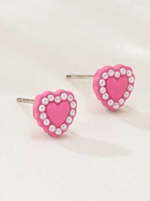 1 Pair Elegant & Cute Heart & Flower Design Stud Earrings For Women, Suitable For Holidays, Birthdays, Dates, Parties, Vacations, Casual Everyday Wear - Colorful - View 5
