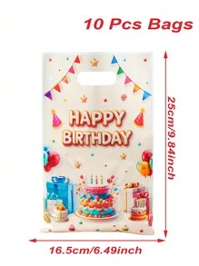 10/25/50个装彩色生日蛋糕主题礼品袋，3D蛋糕造型，印有“生日快乐”字样，带提手，可用作生日礼物包装袋、生日派对回礼袋、生日装饰袋、生日礼物袋、派对回礼袋、房间装饰袋、厨房包装袋、生日派对用品袋、生日礼物填充物袋。 - 生日蛋糕 - 查看 10