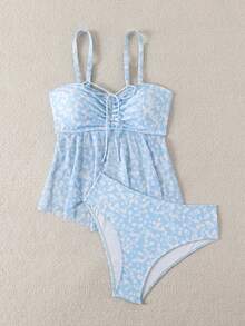 Set de 2 piezas de bikini estilo ditsy floral sexy, nueva europea y estadounidense, para verano y vacaciones en la playa