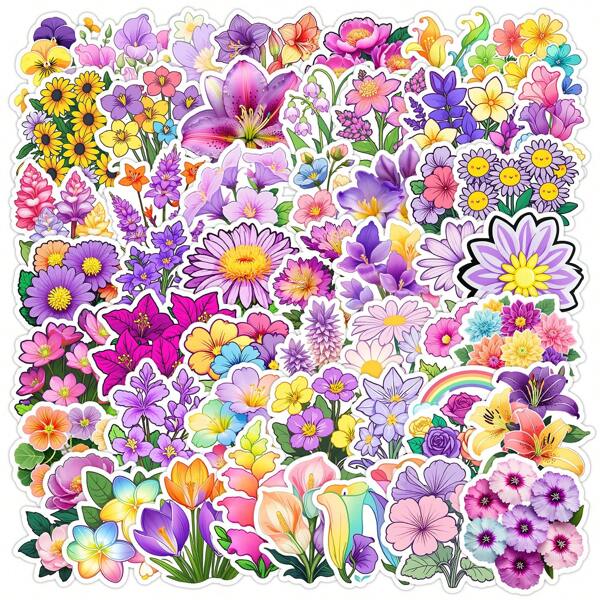 50Pcs Flower Stickers Flower Decals Spring Stickers Cute Flower Stickers Graffiti Stickers Art Stickers Vinyl Stickers Stickers For Water Bottle, Hydroflask, Guitar, Luggage, Phone, Case, Laptop, Skateboard, Gift