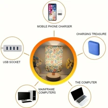 3-farbige, dimmbaren USB LED Lampe - Boho Stoff & Massivholz Nachttischlampe, dimmbare Helligkeit für Schlafzimmer, Wohnzimmer, Arbeitszimmer - gemütliches nordamerikanisches Geschenk für Teenager, minimalistische Heimdekoration, USB betrieben
