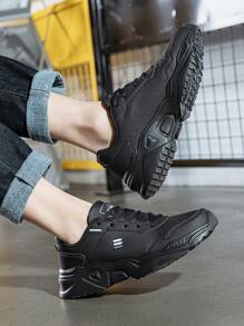 DINGZU Heren sportschoenen, slipvaste ademende kleurblok zwarte patchwork effen formele outdoor veterschoenen lage casual sportschoenen, formele leren schoenen, modieuze minimalistische stijl, veelzijdige lage schoenen met dikke zool, sportschoenen voor heren
