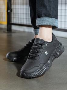 DINGZU Heren sportschoenen, slipvaste ademende kleurblok zwarte patchwork effen formele outdoor veterschoenen lage casual sportschoenen, formele leren schoenen, modieuze minimalistische stijl, veelzijdige lage schoenen met dikke zool, sportschoenen voor heren