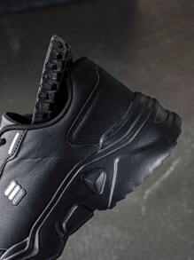 DINGZU Heren sportschoenen, slipvaste ademende kleurblok zwarte patchwork effen formele outdoor veterschoenen lage casual sportschoenen, formele leren schoenen, modieuze minimalistische stijl, veelzijdige lage schoenen met dikke zool, sportschoenen voor heren