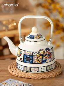 choxila 1pc Enamel Porcelain Teapot Kettle Ancient Clock Pot Painted Enamel Pot Thickened Gas Induction Cooker Common, For Outdoor, Camping