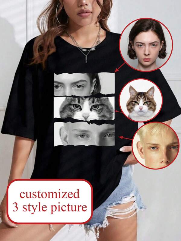 Customized Gift For Thanksgiving, Christmas. Logo, Business, Wedding Gift, Party Costume, Birthday Gift, Halloween Costume, Customize Women T-Shirt - Add Your Own Images (Family Photo/Selfie/Pet Photo/Friend Photo) To Design Your Personalized Printed T-Shirt,Stylish,Fashion,Hipster,Casual,Minimal Chic,Personalized,Customized,Custom,Unique,Guy Costumes,Capsule Wardrobe,Men Basic/Street Style,Ideal Gifts For Him,Boyfriend,Family,Friends,For Birthdays,For Vacation/Holiday,For School/Competition,For Sports/Climbing
