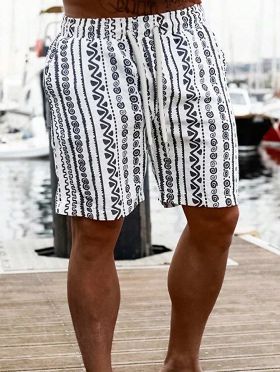 2025 Spring And Summer Fashionable And Versatile Black And White Contrast Color Casual Holiday Style Men's Beach Pants - Multicolor - View 1