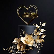 1 Stück personalisierter Hochzeitstorten-Aufsatz mit Herz, individueller Paar-Name Torten-Aufsatz, Herz Acryl Torten-Aufsatz, Mr und Mrs Torten-Aufsatz, unvergessliches Geschenk für Jahrestag, Hochzeitssaison und Valentinstag, Hochzeitsartikel