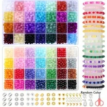 700pcs/1400pcs, 6mm Glass Round Beads Jewelry Making Set For Handmade DIY Bracelets, Necklaces, Earrings, Jewelry, Crafts Gifts Accessories (Random Colors)