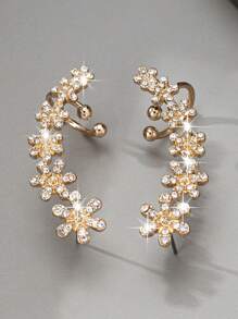 1 Pair Elegant Floral Rhinestone Decorated Earrings For Women, Suitable For Holiday, Birthday, Date, Party, Vacation, Daily Commute Accessories - Yellow Gold - View 2