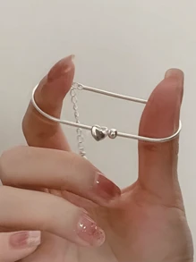 BALMORA 1 Stück 925 Sterling Silber Armband mit herzförmigem Silberperle und einfacher Schlangenkette, geeignet für koreanische Mode von Frauen, Alltagsgebrauch als Geschenk für Freunde