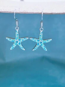 1 Par de Brincos Pingente Decorado com Cristais em Formato de Estrela do Mar Estilo Praia, Uso Versátil Diário e de Presente para Mulheres
