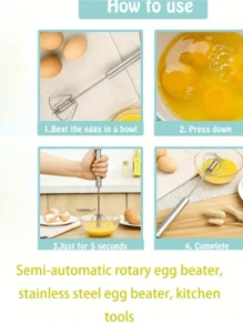 1/3pcs Easy Whisk Mini Metal Stainless Steel Whisk, Semi-Automatic Press And Rotate Household Egg Beater, Stainless Steel Small Egg Whisk Hand Mixer For Kitchen Use, Whisk Blender Mixer For Egg, Milk, Dough Cooking, Kitchen Gadgets For Cooking, Baking, Cream Foamer & Stirrer (Random Color And Style)