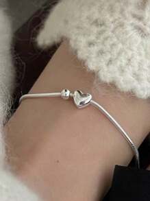 BALMORA 1 Stück 925 Sterling Silber Armband mit herzförmigem Silberperle und einfacher Schlangenkette, geeignet für koreanische Mode von Frauen, Alltagsgebrauch als Geschenk für Freunde