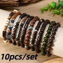 10pcs/ Set Bohemian Style Polymer Clay Bead Bracelet, Uniquely Matched For Casual Attire, Parties And Vacations, An All-Season Accessory