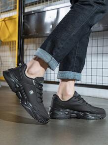 DINGZU Heren sportschoenen, slipvaste ademende kleurblok zwarte patchwork effen formele outdoor veterschoenen lage casual sportschoenen, formele leren schoenen, modieuze minimalistische stijl, veelzijdige lage schoenen met dikke zool, sportschoenen voor heren