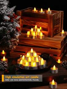 6/12/24 stuks LED Kerst Decoratieve Theelichtjes, Batterij-aangedreven Vlamloze Realistische Waxkaarsen, Zilveren Glitter Theelichtjes, Rookloze Winddichte Kaarsen Voor Bruiloft, Halloween, Kerstmis, Woondecoratie