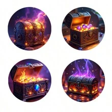 4pcs Artistic Wooden Non-Slip Coasters, Round Mysterious Jewelry Box & Lamp Designed, Suitable For Office Desk, Tea Table, Home Decoration, Thanksgiving Gift