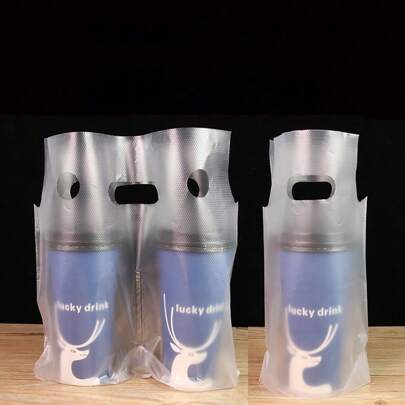 700ML 1400pcs (1-Cup,6.3x11in) 700pcs(2-Cup,12.6x11in) 100pcs Frosted Clear Handle Drinking Poly Bags,Milk Tea Packing Bag, Plastic Packaging Bags For Food/Drink/Coffee Delivery, Portable Take Out Bags For Coffee Shop/Restaurants/Bar