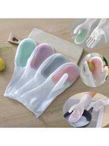 Rubber Latex Dishwashing Gloves, Waterproof And Lead-Free, Suitable For Kitchen, Bathroom And Outdoor CleaningMultifunctional Magic Glove Brush For Household Chores, Dishwashing, Waterproof Plastic Latex Kitchen Cleaning, Home Use For Laundry And Dishwashing