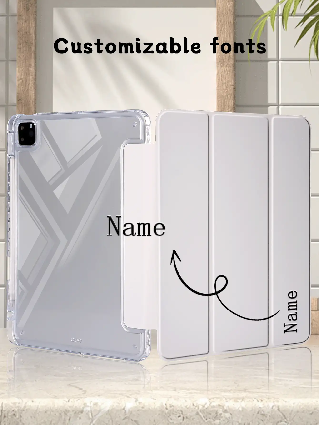 1 pieza Estuche plegable blanco de acrílico transparente con texto personalizable, soporte plegable con ranura para bolígrafo, carcasa trasera de acrílico de alta transparencia, función de suspensión/activación magnética, estuche protector minimalista y creativo compatible con iPad Mini6/Mini7/Air/Air2/9.7/10.2/10.5/Air4/Air5/10.9 pulgadas/Pro11in.(M2)-2024/Pro 11-In.(M4)-2024 (Quitar la película protectora antes de usar).