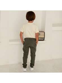 Boys' Twill Pants With Knife Pocket And Adjustable Waist, Cotton And Elastane, Chic And Comfortable - Hijau Tentara - View 5