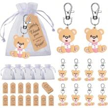 40 set di omaggi per festeggiamenti festa di nascità, regali per gli ospiti, inclusi portachiavi a forma di animali, sacchetti di organza e cartellini di ringraziamento, per festa a tema, compleanno di bambini, battesimo femmina/battesimo maschio