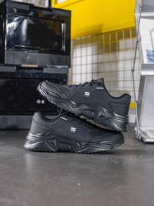 DINGZU Heren sportschoenen, slipvaste ademende kleurblok zwarte patchwork effen formele outdoor veterschoenen lage casual sportschoenen, formele leren schoenen, modieuze minimalistische stijl, veelzijdige lage schoenen met dikke zool, sportschoenen voor heren