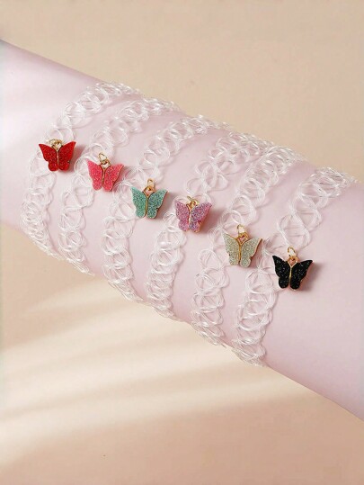 Set de 6 piezas Conjunto de pulsera y collar de 2 en 1 con colgante de mariposa minimalista, joyería para niños