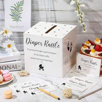 51pcs, Diaper Raffle Cards With Box For Game Invitations Diaper Raffle Card For Gender Reveal Party Decoration Table Centerpiece Bring A Pack Of Diaper To Win,Christmas