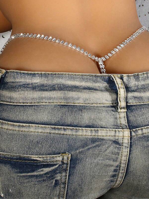 STONEFANS 1 Peça Calcinha Tanga Decorada com Corrente Prateada de Duas Camadas com Strass, Simples e Sexy, Joias para Boate e Corpo