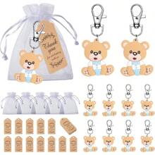 40 set di omaggi per festeggiamenti festa di nascità, regali per gli ospiti, inclusi portachiavi a forma di animali, sacchetti di organza e cartellini di ringraziamento, per festa a tema, compleanno di bambini, battesimo femmina/battesimo maschio