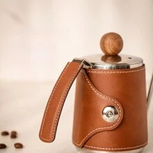 350ml Stainless Steel Manual Pour Over Coffee Pot With Leather Sleeve, Mini Gooseneck Kettle, Gift For Valentine's Day, Birthday