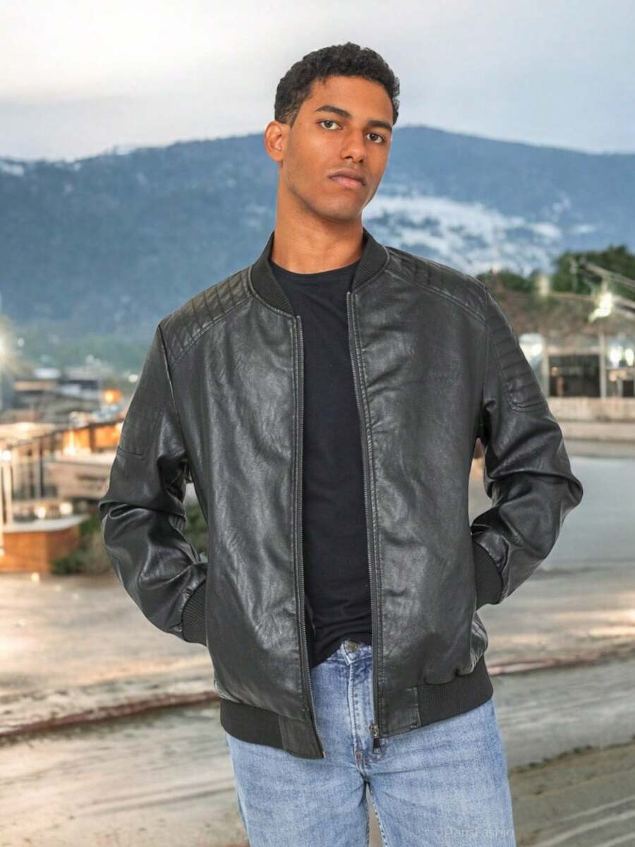 EverlyX Black Faux Leather Bomber Jacket - Men's Fashion - Shipping From Spain In 24/48 Hours - Black - View 1
