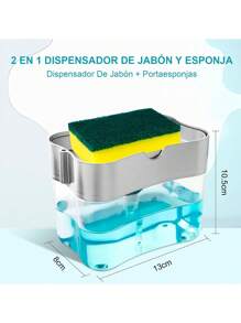 Dispensador de Jabon Liquido con Esponja Lava Trastes Cocina Dispensador facil de usar para Fregadero con Esponja - Gris - Ver 3
