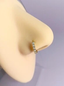 1pc Copper Alloy Nose Ring With Wave, Chevron, Butterfly, 5 Rhinestones Design, Delicate Rhinestone Nose Hoop Nose Piercing Jewelry, Fashionable Versatile Nose Ring For Women