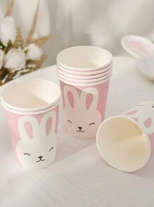 复活节快乐兔子和鸡蛋一次性纸盘和纸杯，一次性餐具 - 彩色 - 查看 8