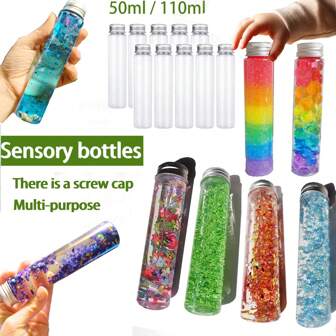11pcs/22pcs, 50ml/110ml With Screw Cap - Clear PET Plastic Bottle Reusable, Sensory Bottle Sound Making Bottle, Plastic Smoothie Bottle, Perfect For [Sensory] Crafts, New Year Party Gift Dispensing, Party Candy Service, Wedding Decoration Bottle, Bead Storage, DIY Plant Propagation, DIY Decoration Vase, Bath Salts, Each Bottle, Individually Wrapped, Clean And Hygienic