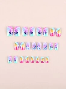 24 szt. kolorowych, naklejanych sztucznych paznokci w kratkę, urocze akcesoria do paznokci