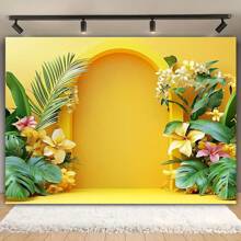 Multifunctional Yellow Arch Floral Photography Backdrop - Suitable For Weddings, Birthdays, Etc. - Made Of Polyester, Applicable For Room Decor, Cake Table, Wall Art, And Photo Booth
